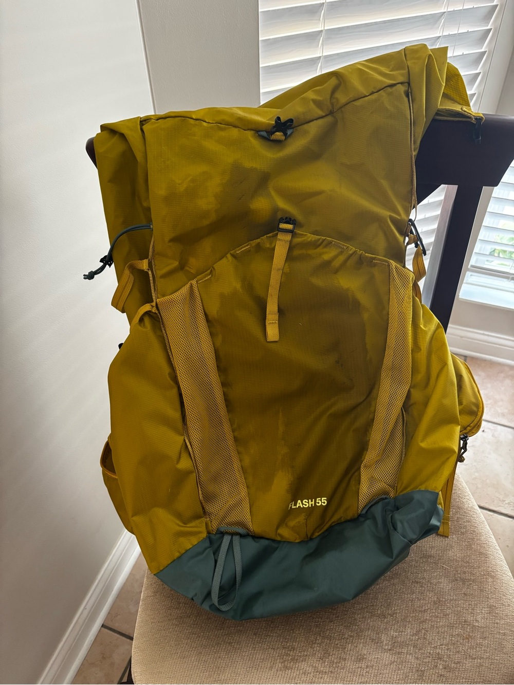 Women’s REI Flash 55 Backpack in Mustard with Green Base